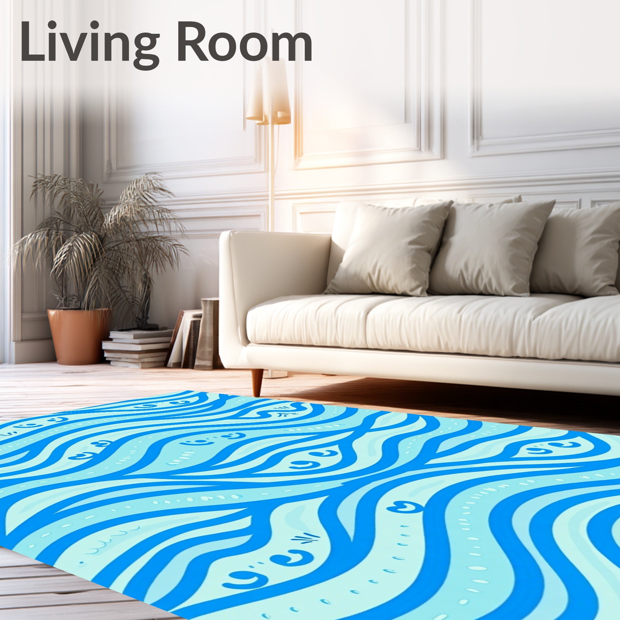 Playful Blue Wave Faces Rug