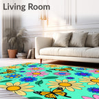 Vibrant Yellow Daisy Butterfly Medley Rug