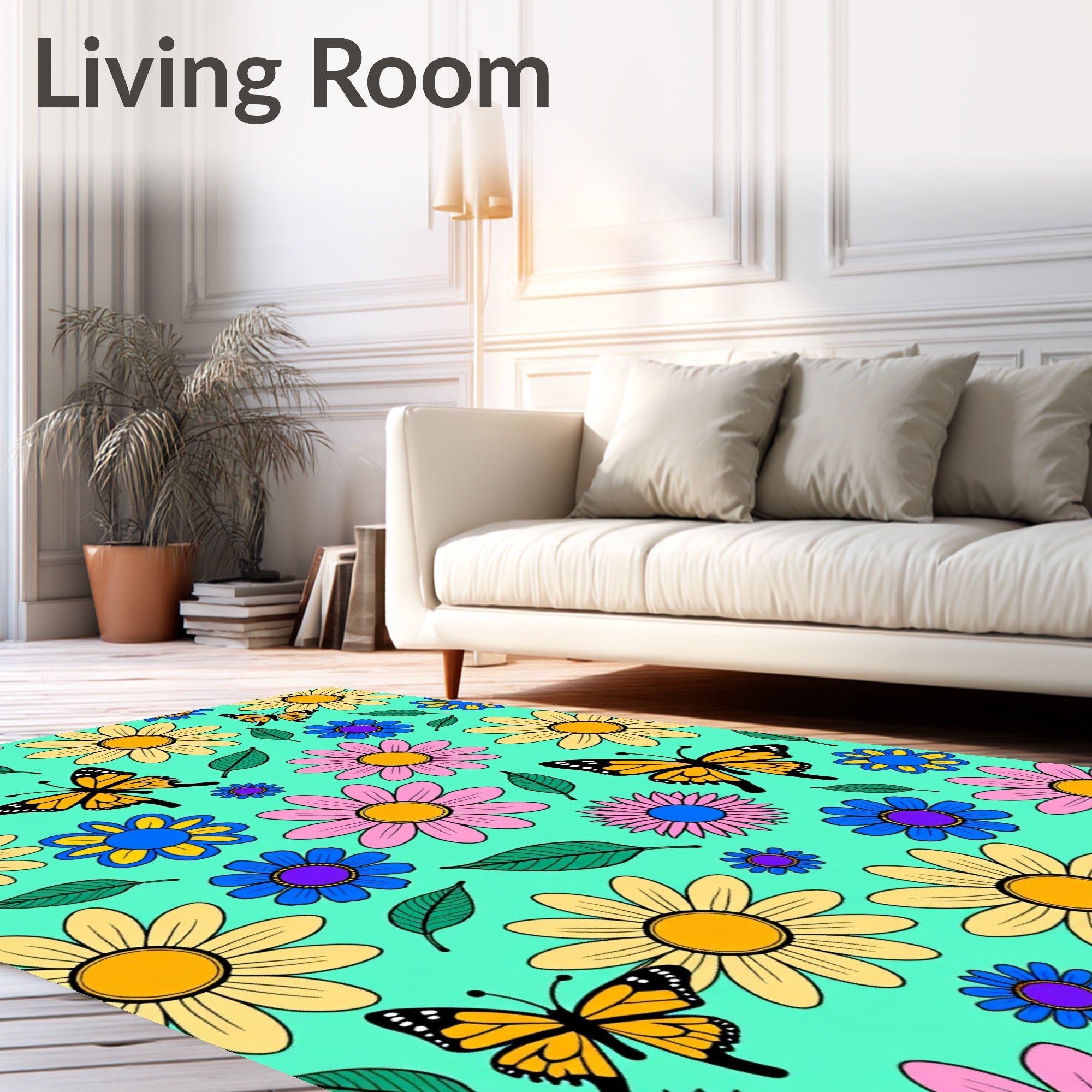 Vibrant Yellow Daisy Butterfly Medley Rug