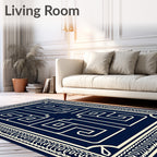 Navy Geometric Maze Border Rug