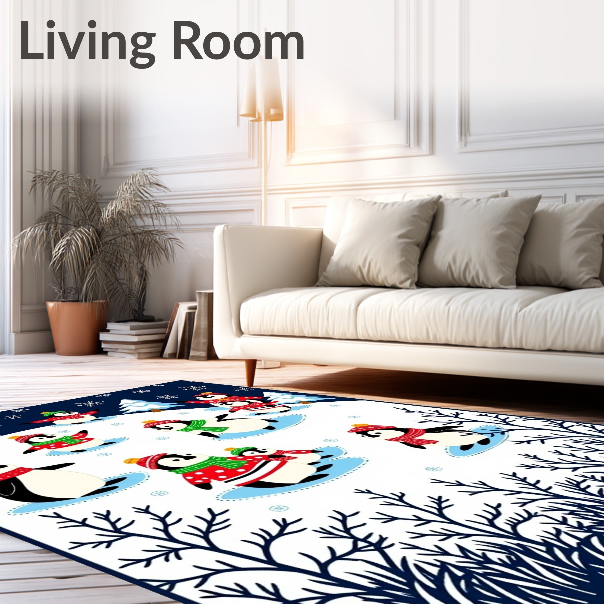 Charming Penguin Frolic Winter Scene Rug