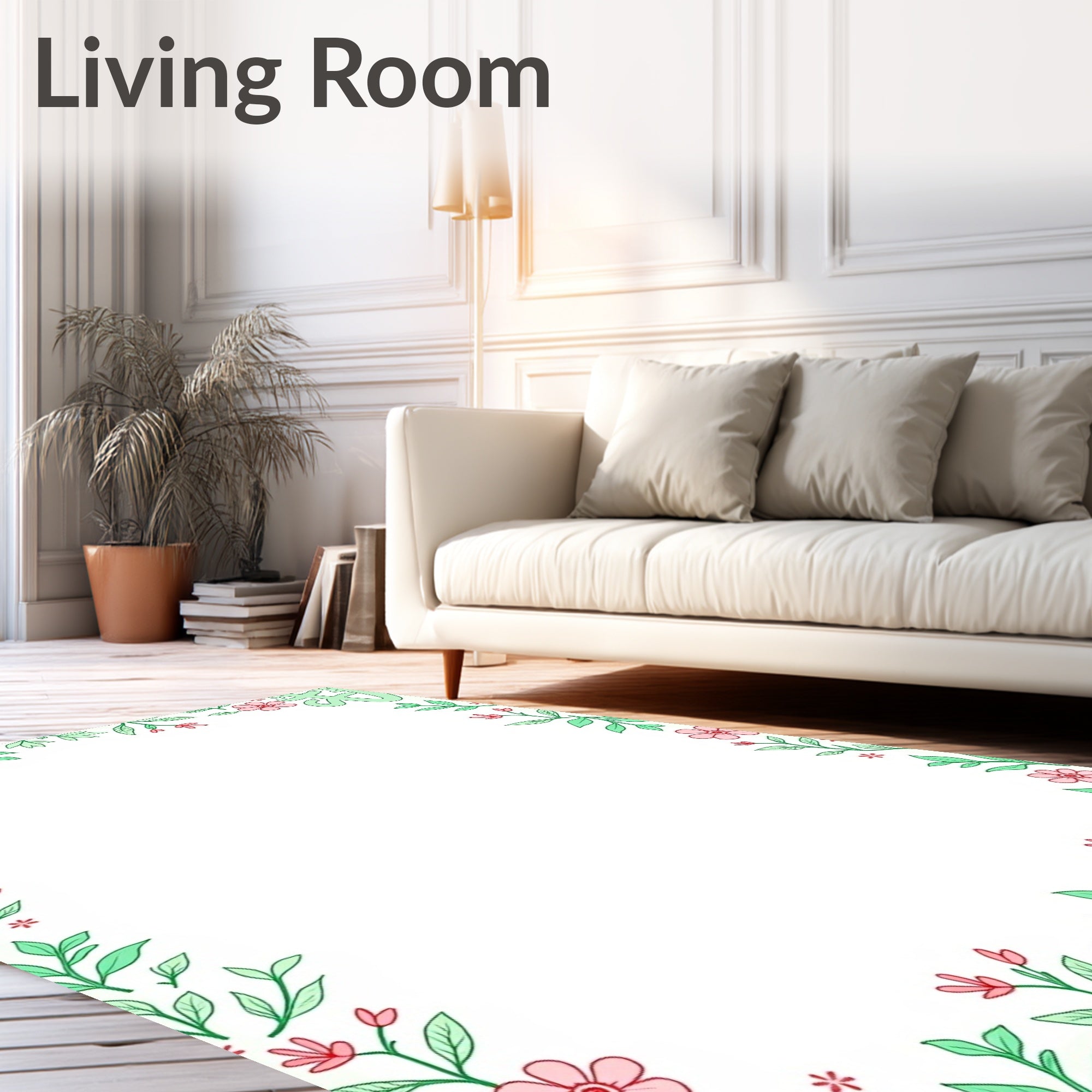 Soft Pink Floral Vine Border Rug