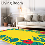 Tropical Red Flower Teal Leaf Frame Rug