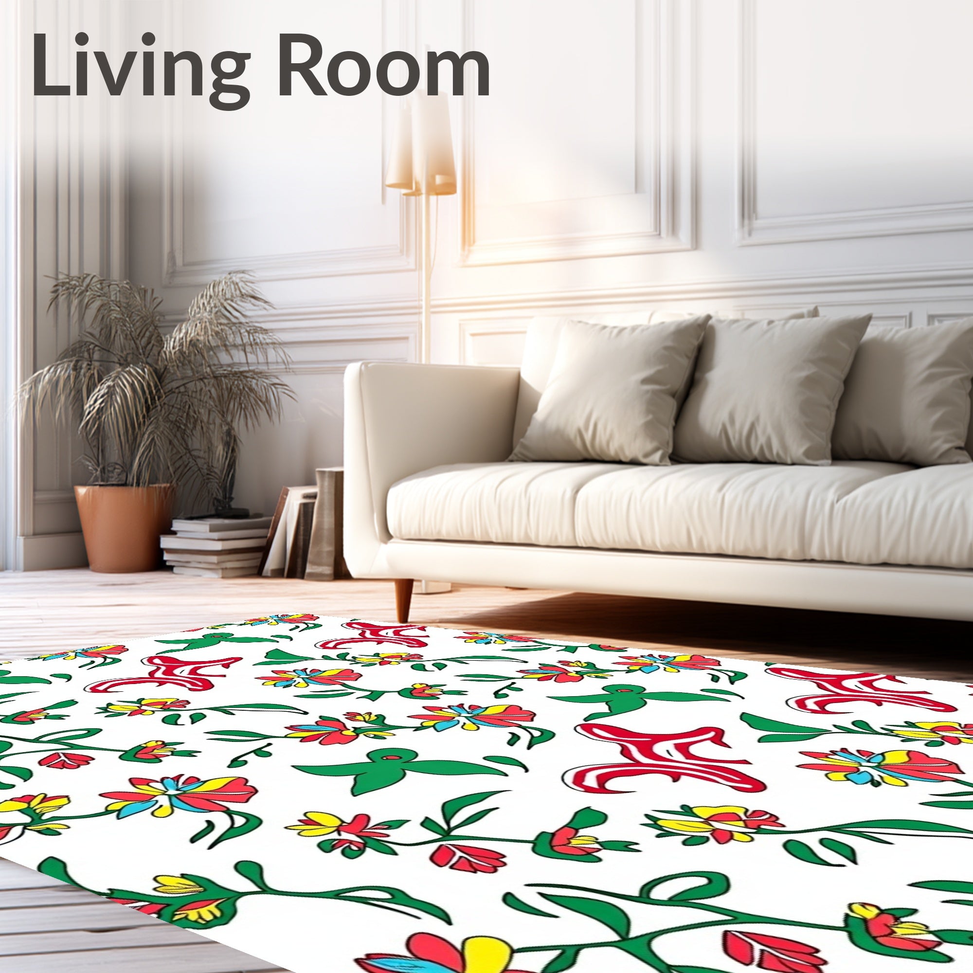 Whimsical Red Yellow Floral Swirls Rug