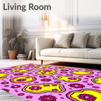 Retro Pink Yellow Floral Blob Art Rug