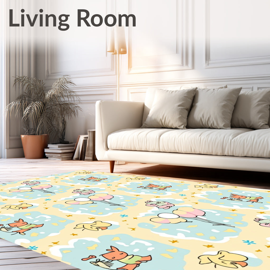 Whimsical Yellow Bunny Balloon Cloud Rug