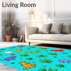 Cute Dinosaur Jungle Fern Playful Rug