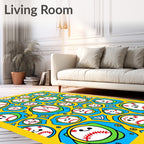 Whimsical Happy Baseball Collage Rug