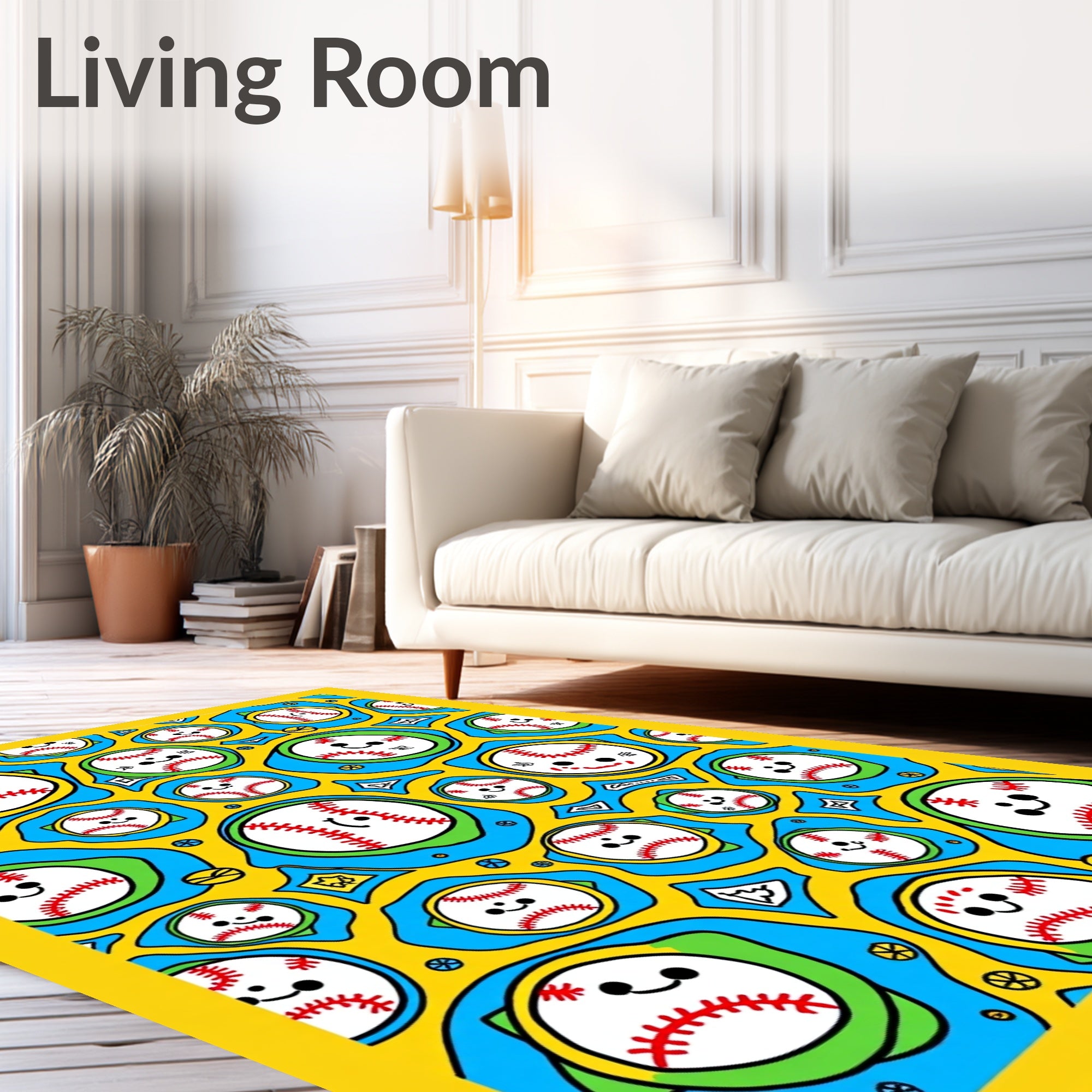 Whimsical Happy Baseball Collage Rug