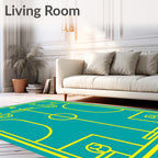 Yellow Court Lines Teal Rug
