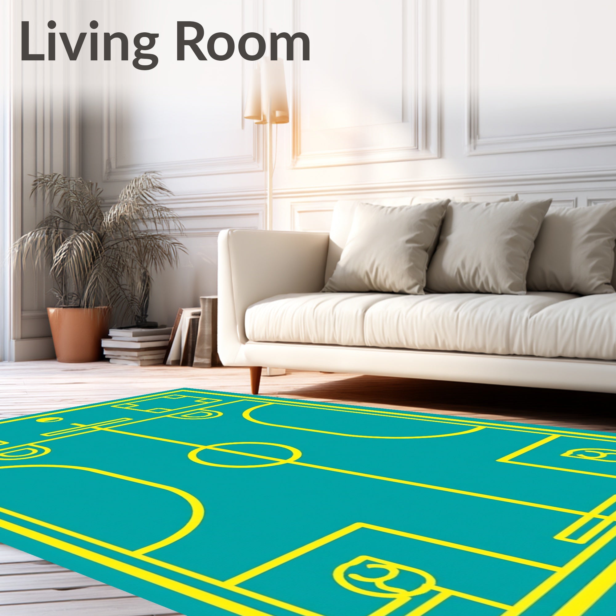 Yellow Court Lines Teal Rug
