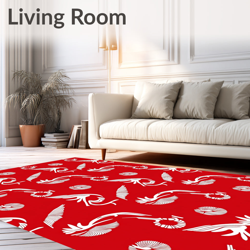 Crimson White Winged Ornate Scroll Rug