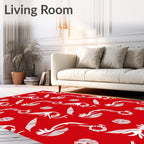 Crimson White Winged Ornate Scroll Rug