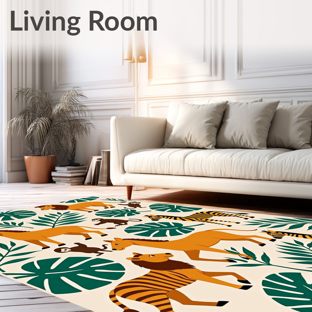 Wild Safari Animals Jungle Foliage Rug