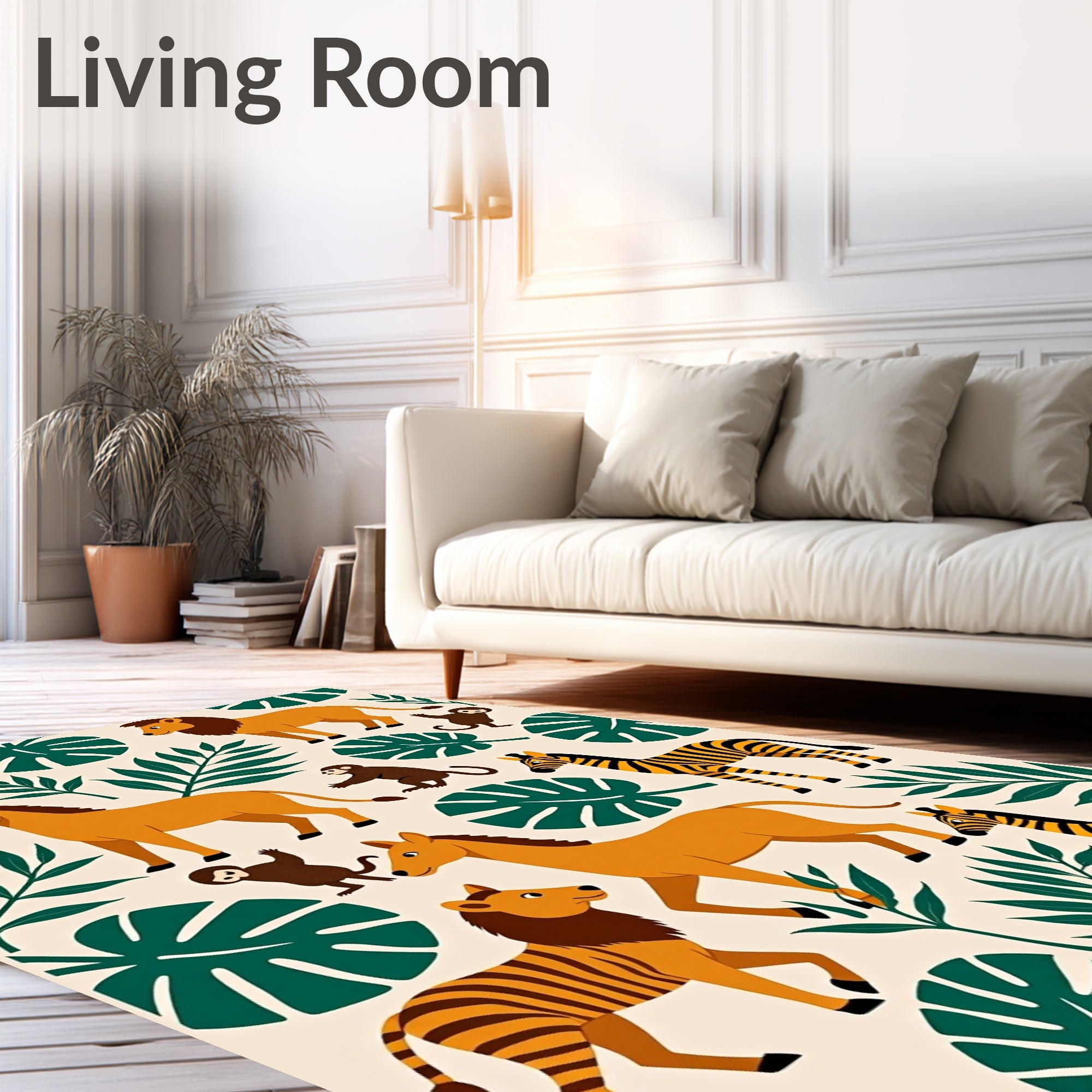 Wild Safari Animals Jungle Foliage Rug