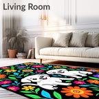 Happy Puppies Colorful Floral Garden Rug