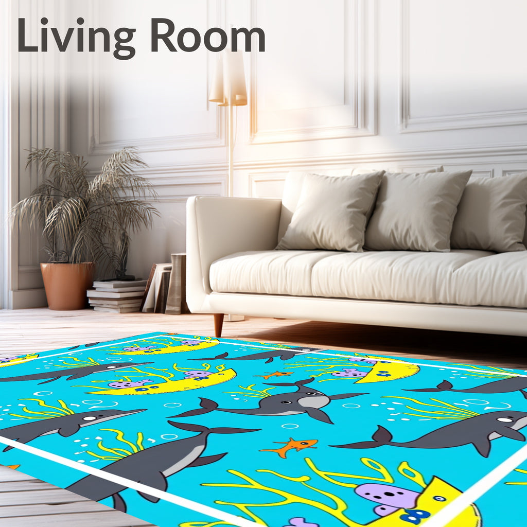 Dolphin Sea Creatures Yellow Boat Rug