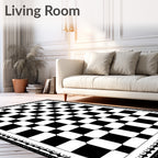 Classic Black White Checkerboard Borders Rug