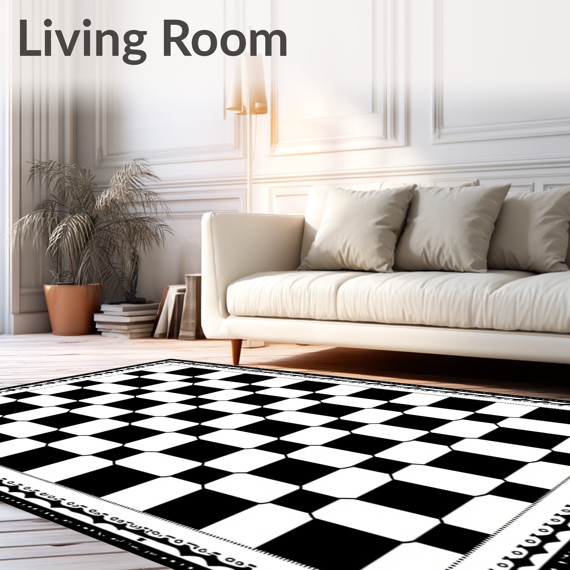 Classic Black White Checkerboard Borders Rug