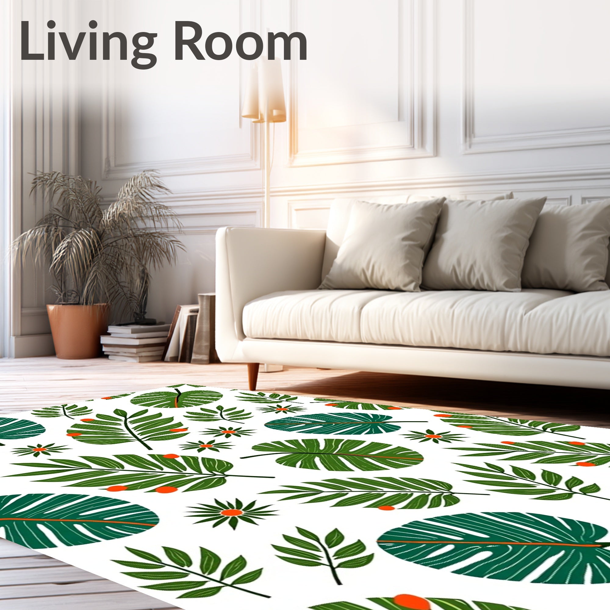 Vibrant Green Tropical Leaf Medley Rug