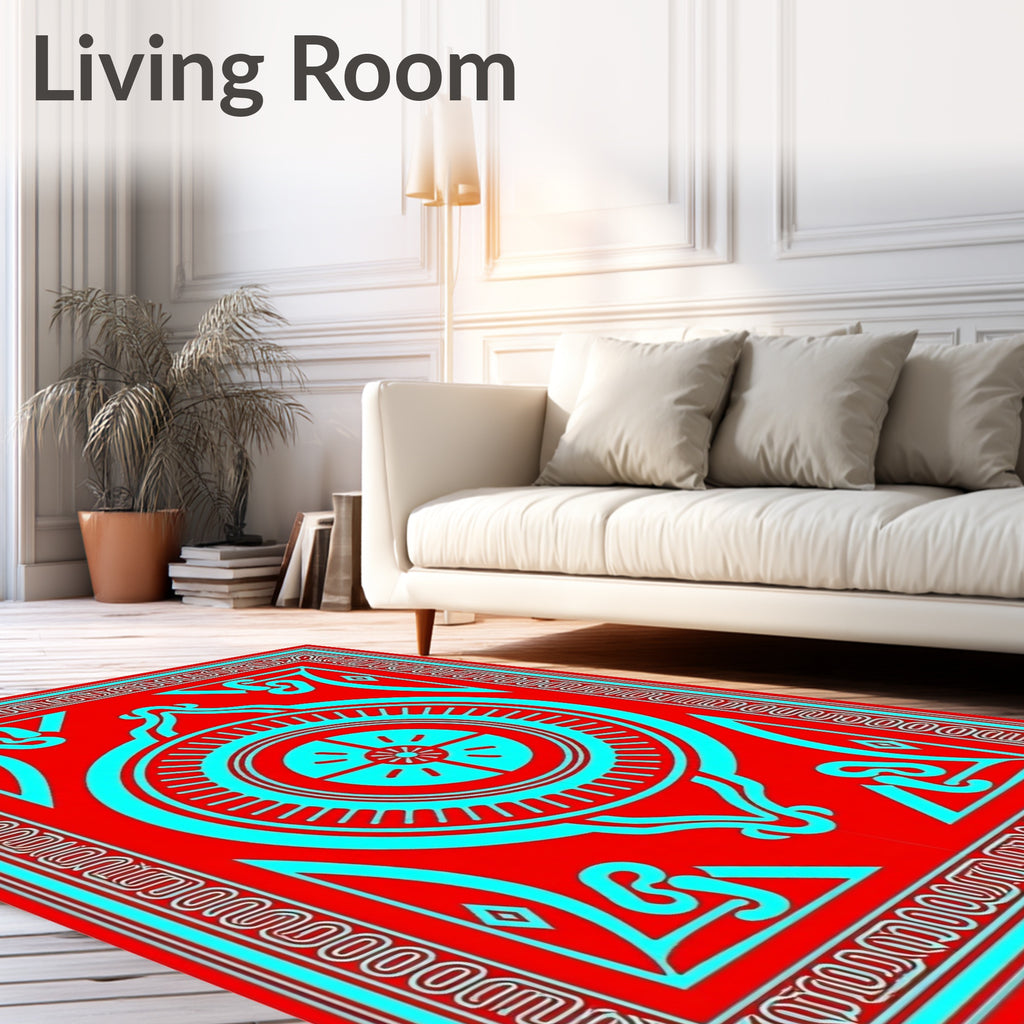 Crimson Cyan Mandala Sunburst Rug