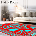 Crimson Cyan Mandala Sunburst Rug