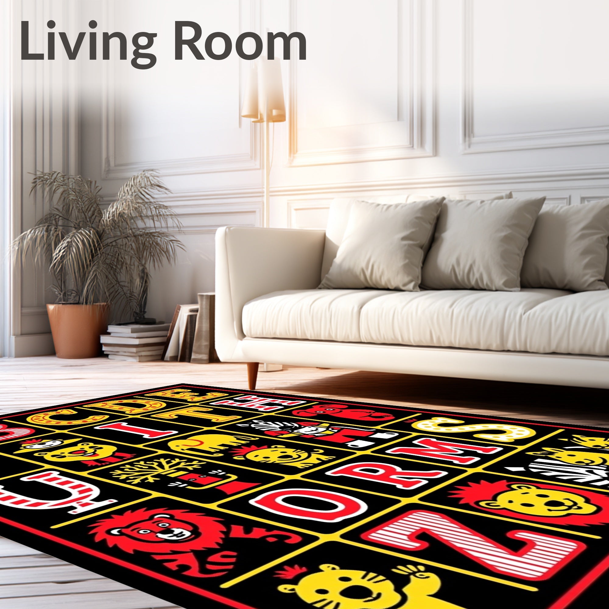 Circus Alphabet Animals Red Yellow Rug