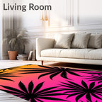 Black Palm Fronds Tropical Sunset Rug