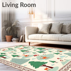 Whimsical Woodland Village Deer Scene Rug