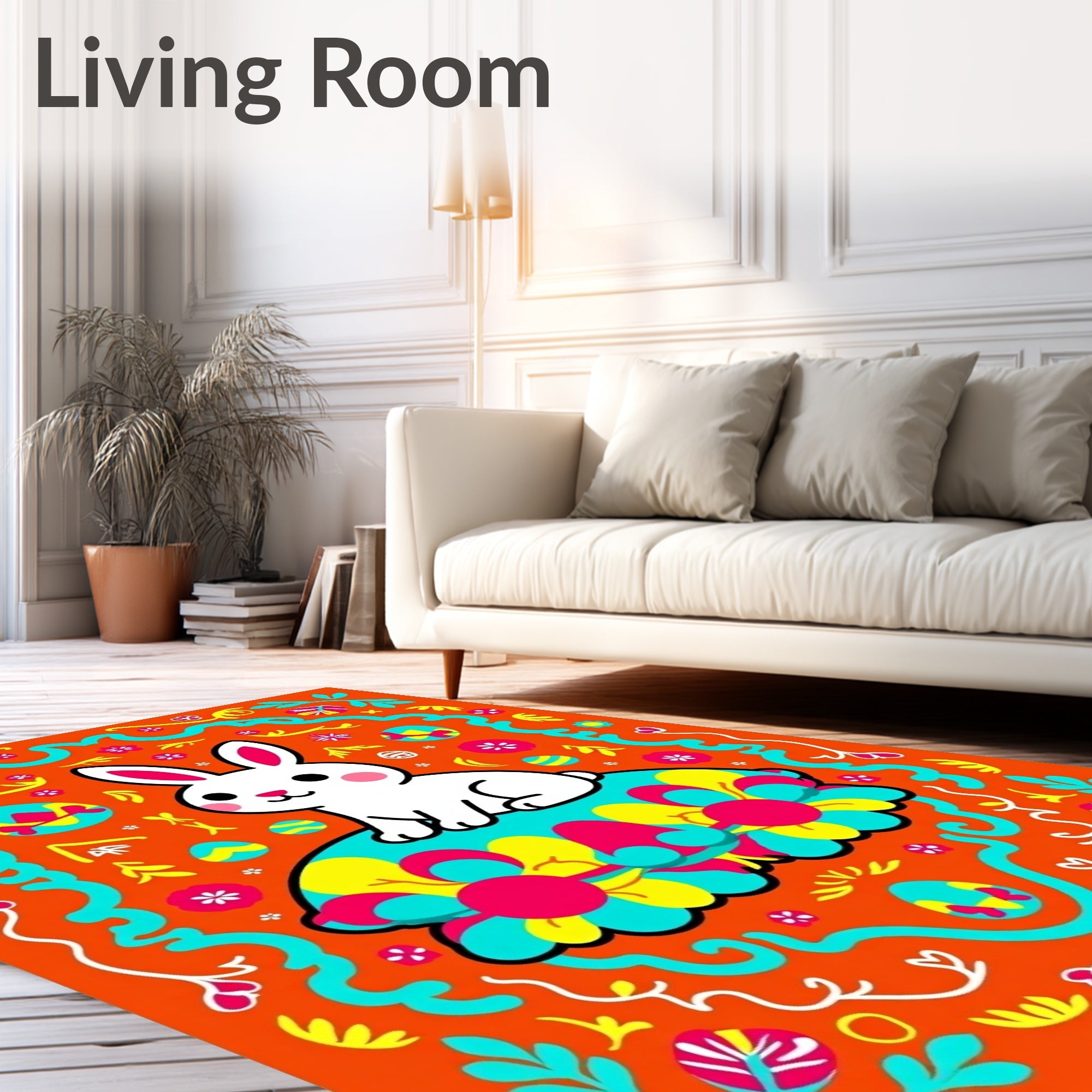 Whimsical Bunny Floral Easter Rug