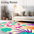 Vibrant Pink Lizards Tropical Floral Arrangement Rug