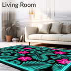 Vibrant Teal Floral Garden Rug