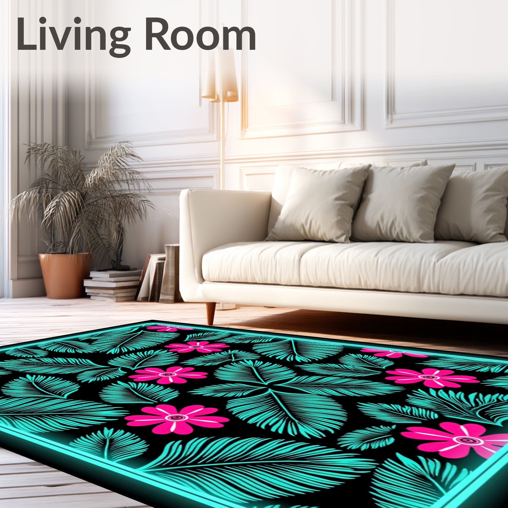 Vibrant Teal Floral Garden Rug