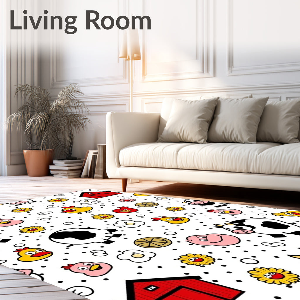 Whimsical Farm Animals and Barns Pattern Rug
