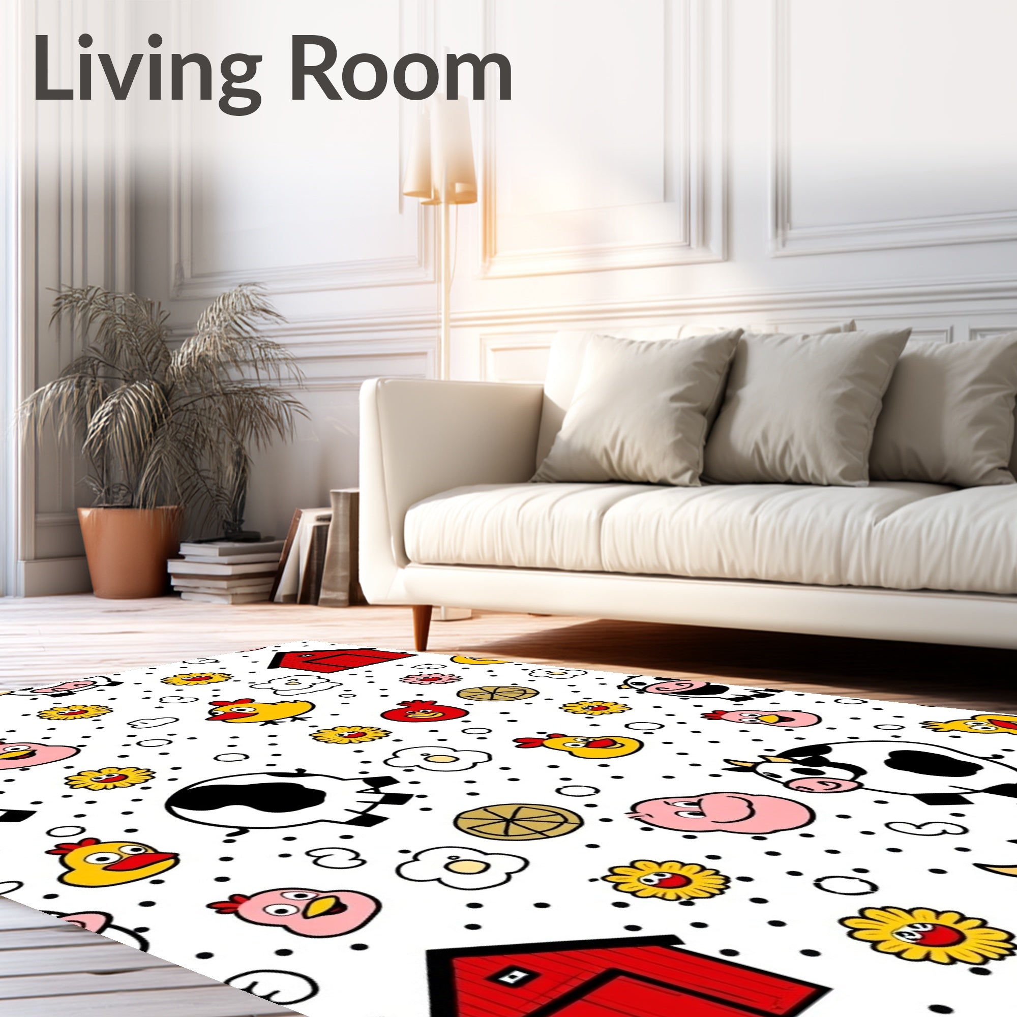 Whimsical Farm Animals and Barns Pattern Rug