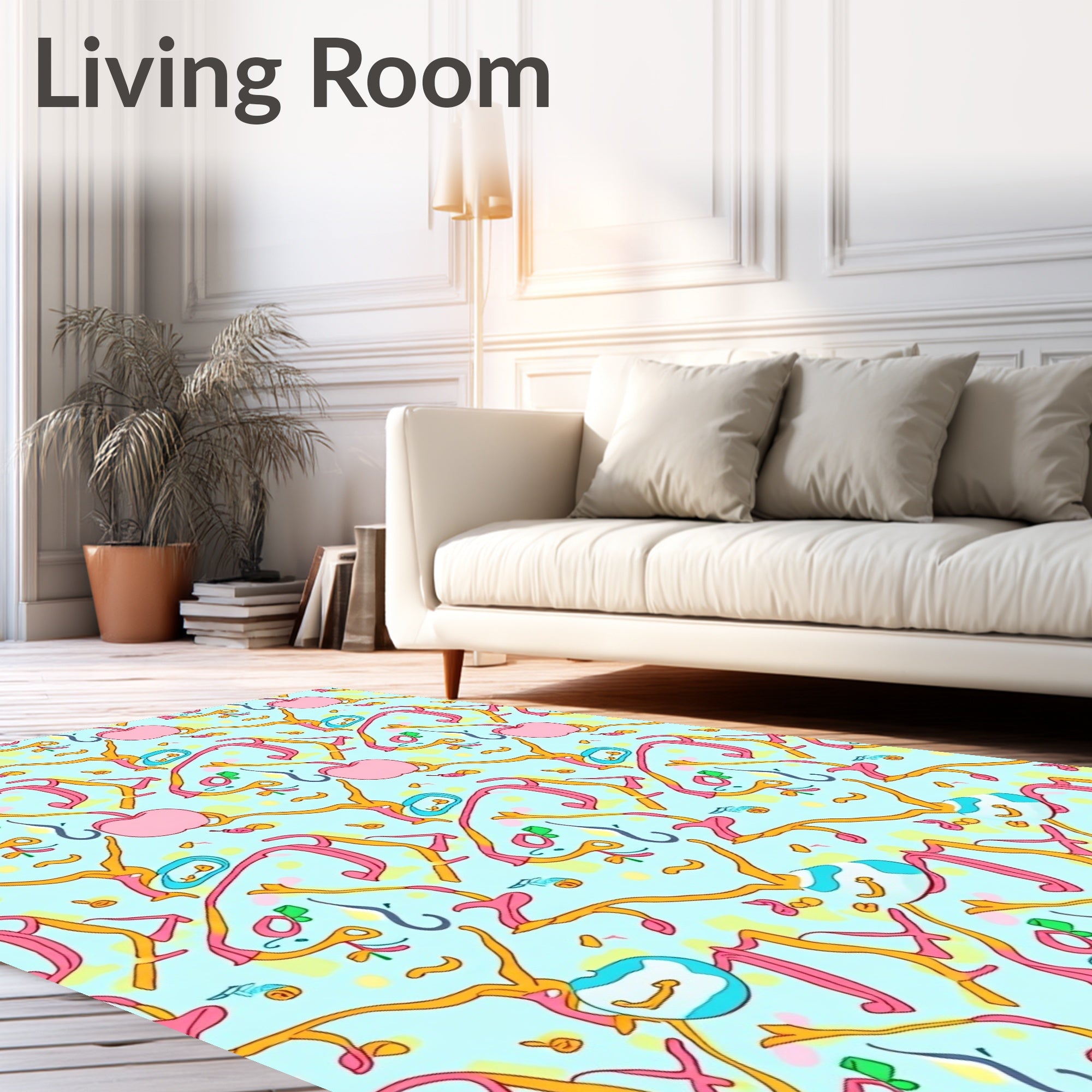 Whimsical Pink Apple Sky Swirl Rug