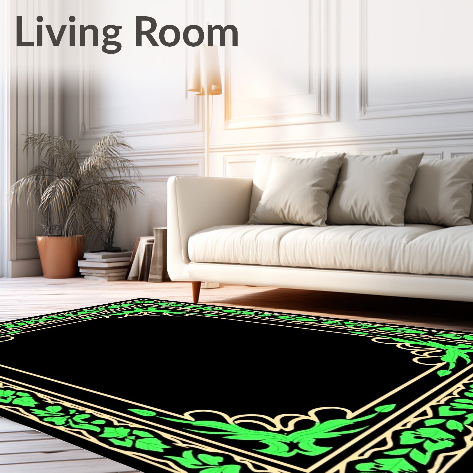 Emerald Vine Leaf Border Rug