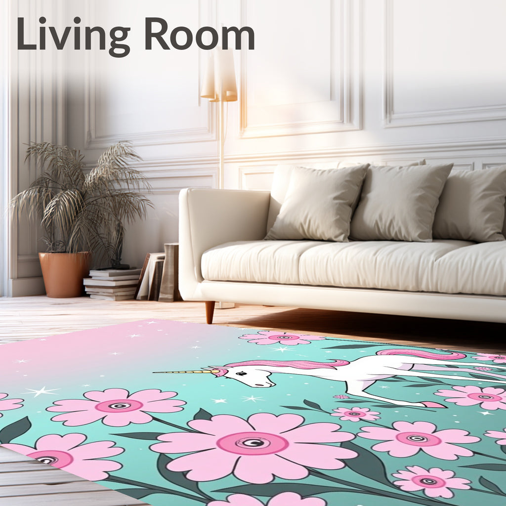 Magical Unicorn Pink Floral Garden Rug