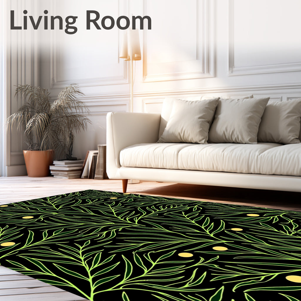 Chartreuse Leafy Branches with Gold Dots Rug