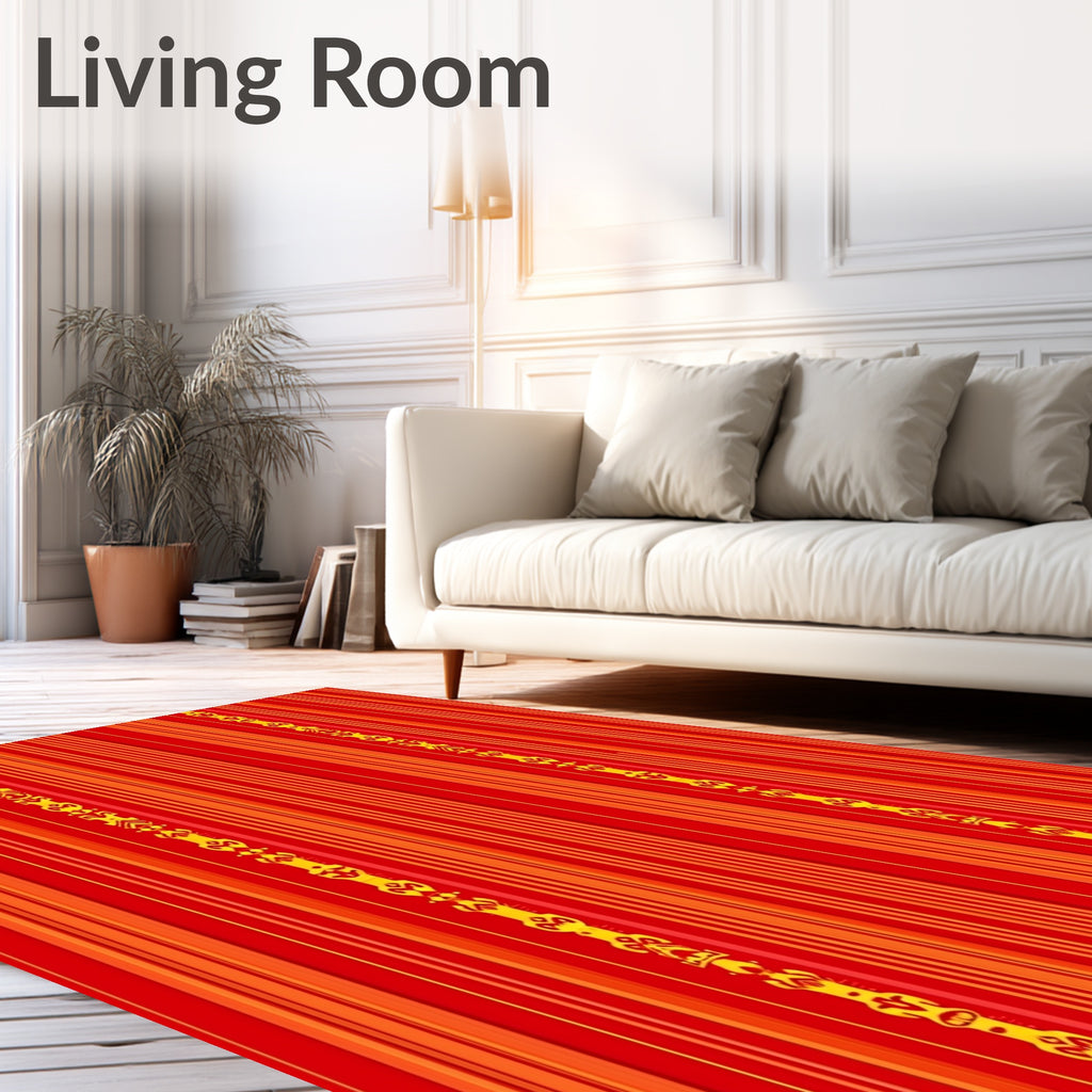 Red Orange Yellow Striped Emblem Rug