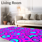 Vibrant Pink Blue Swooping Circles Rug