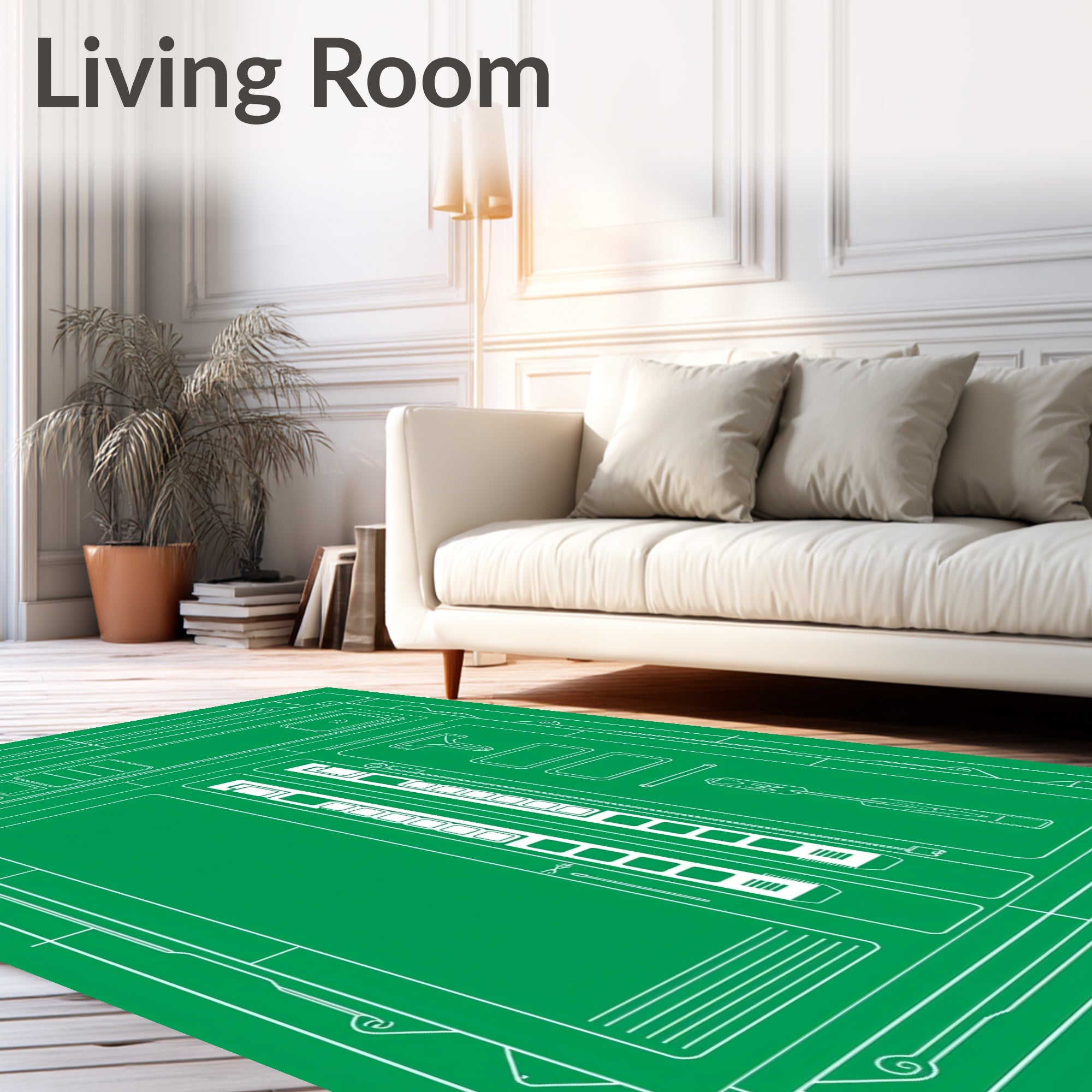 Green Blueprint Technical Schematic Rug