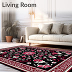 Crimson Floral Medallion Black Rug
