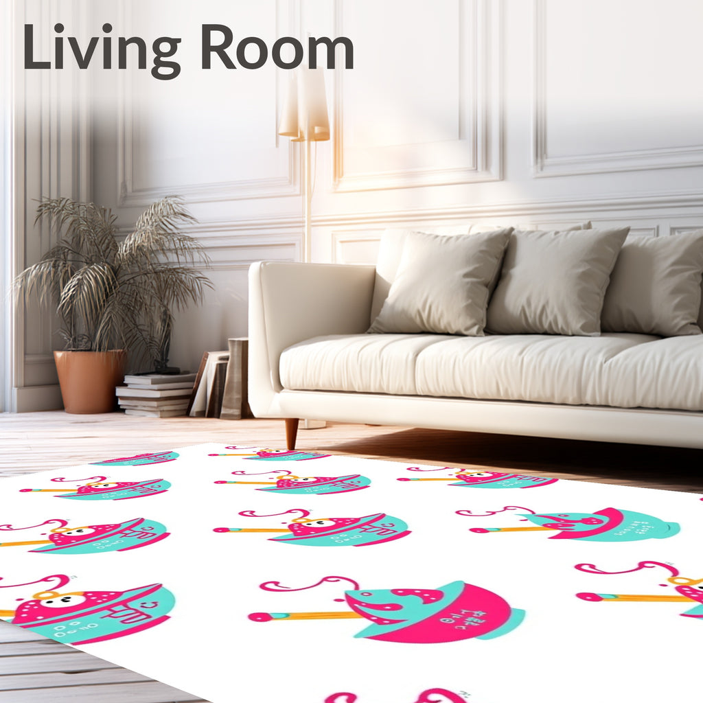 Cartoon Pink Teal Food Bowl Illustration Rug