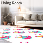 Cartoon Pink Teal Food Bowl Illustration Rug