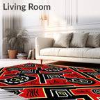 Bold Red Black Geometric Tribal Medallion Rug