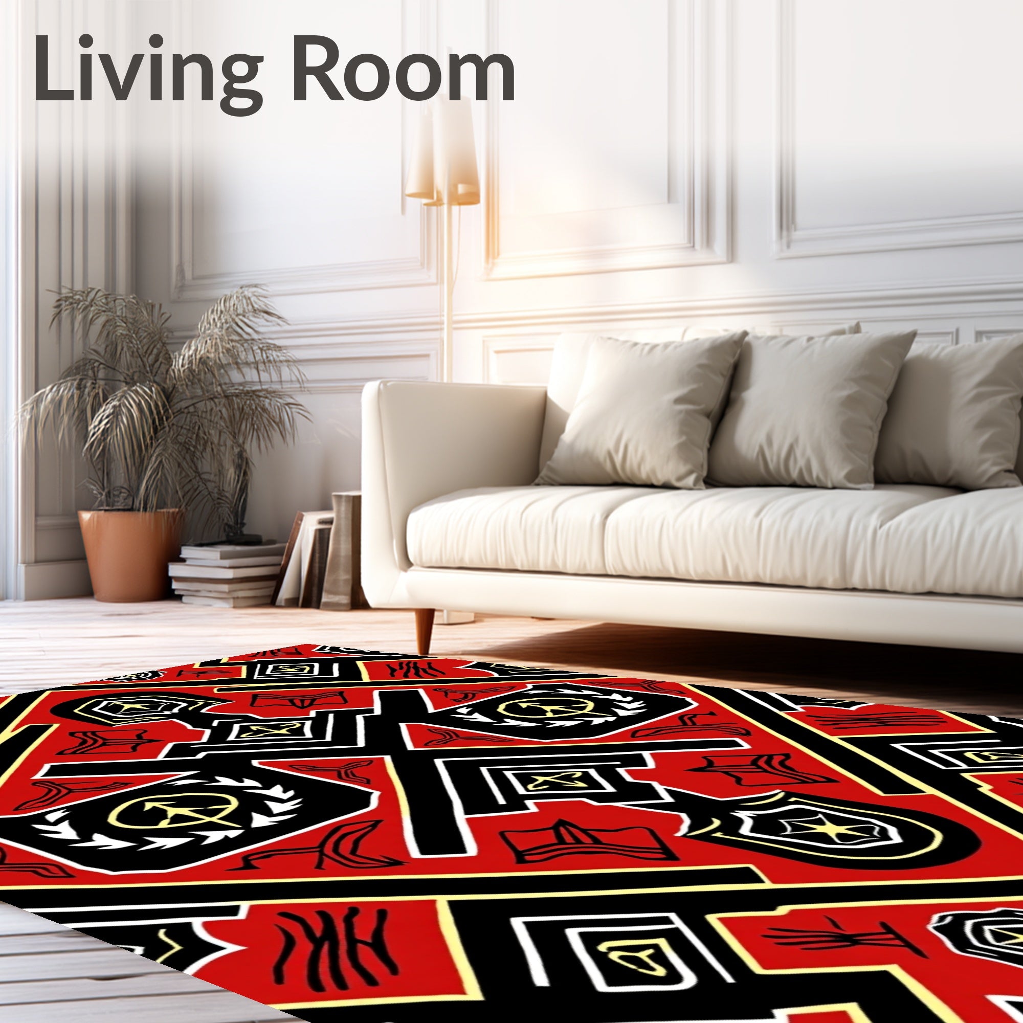 Bold Red Black Geometric Tribal Medallion Rug