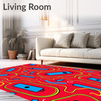 Red Blue Capsule Yellow Swirl Rug