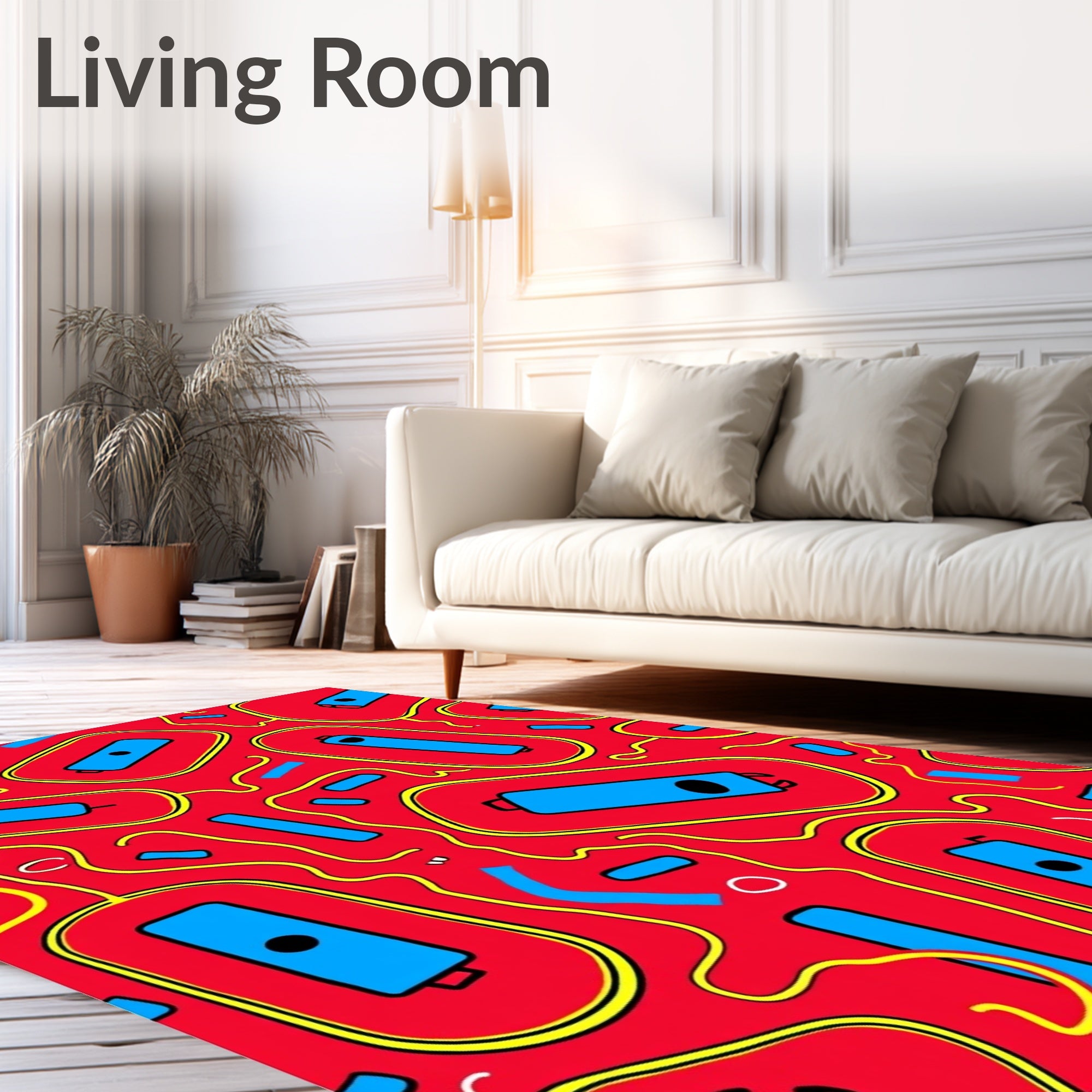 Red Blue Capsule Yellow Swirl Rug
