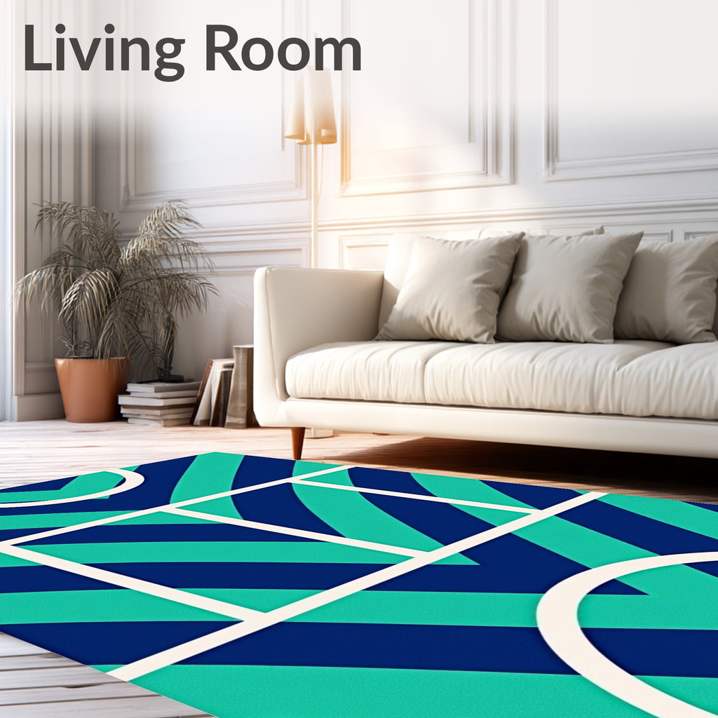 Navy Teal Chevron Geometric Arcs Rug